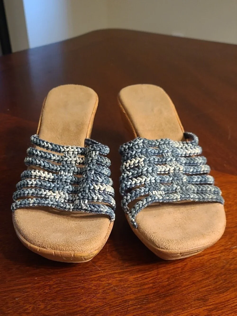 Women’s Italian Shoemakers Salsa Multi-strap Wedge Slide Sandals Blue & White 8